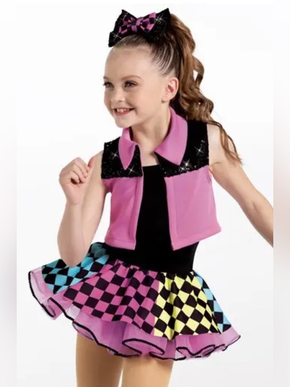 Weissman  Friday Girls Pink Checker Dance Costume Vest and Skirt Set